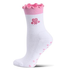Cute Pilates Socks Grips Women Ruffle Cuff Embroidery Non Slip Yoga Barre Gym