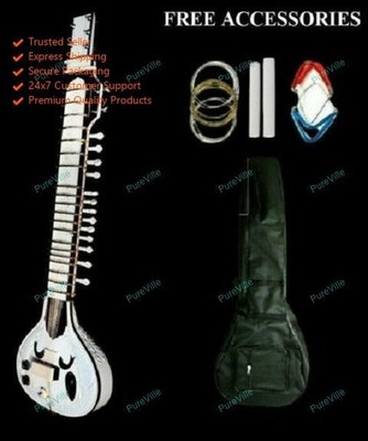 Best Quality White Electric Travel Sitar With Bag, String Set, Chalk, Mizrab,
