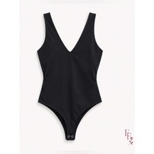 And Now This Black V-Neck Sleeveless Bodysuit Stretchy Minimalist Size S