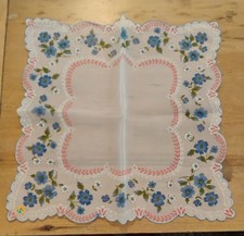 Vgt Beautiful Blue Floral Nylon Hankie Handkerchief