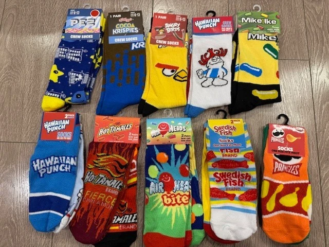 Crazy Fun Novelty Crew Ankle Socks Snacks PEZ Pringles Krispies Fish 15 Pairs
