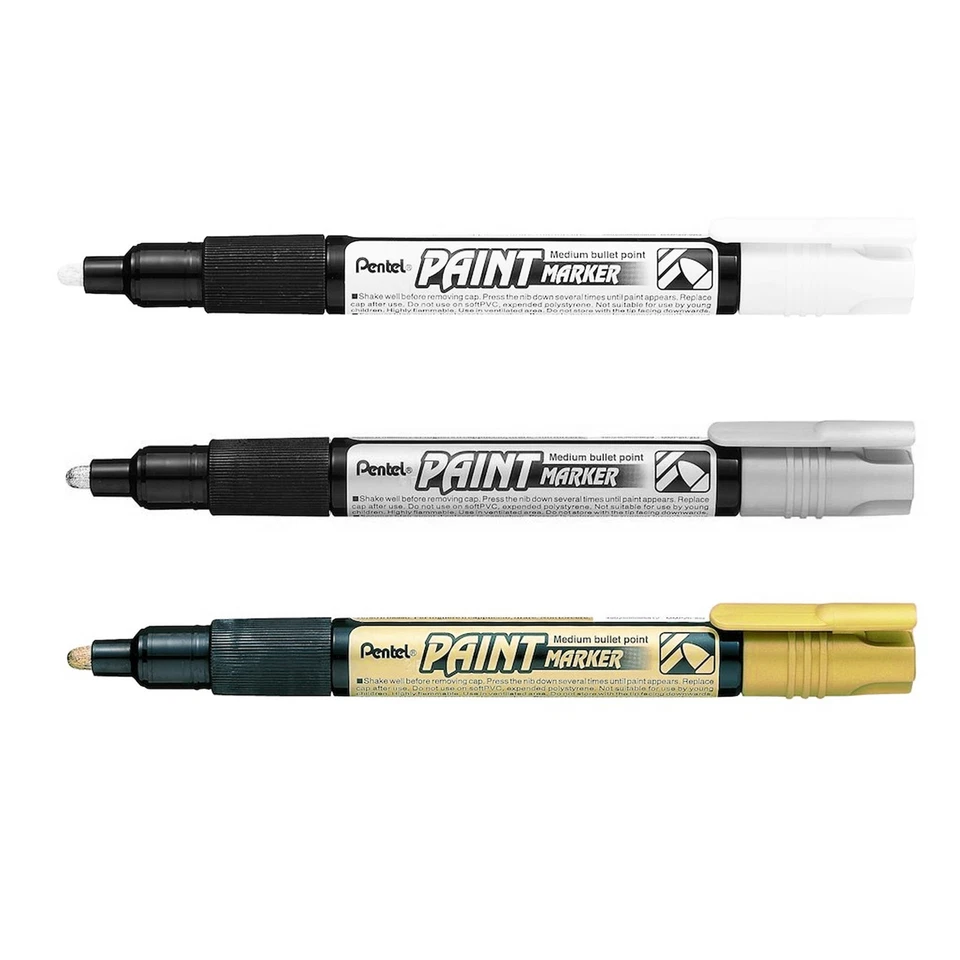 Marcador de pintura de celulosa Pentel - mediano - MMP20 - Juego de 3 bolígrafos - dorado, plateado, blanco Foto 2 de 4