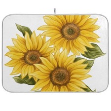 Absorbent Dish Drying Mat for Kitchen Counter - Yellow Sunflower Microfiber D...