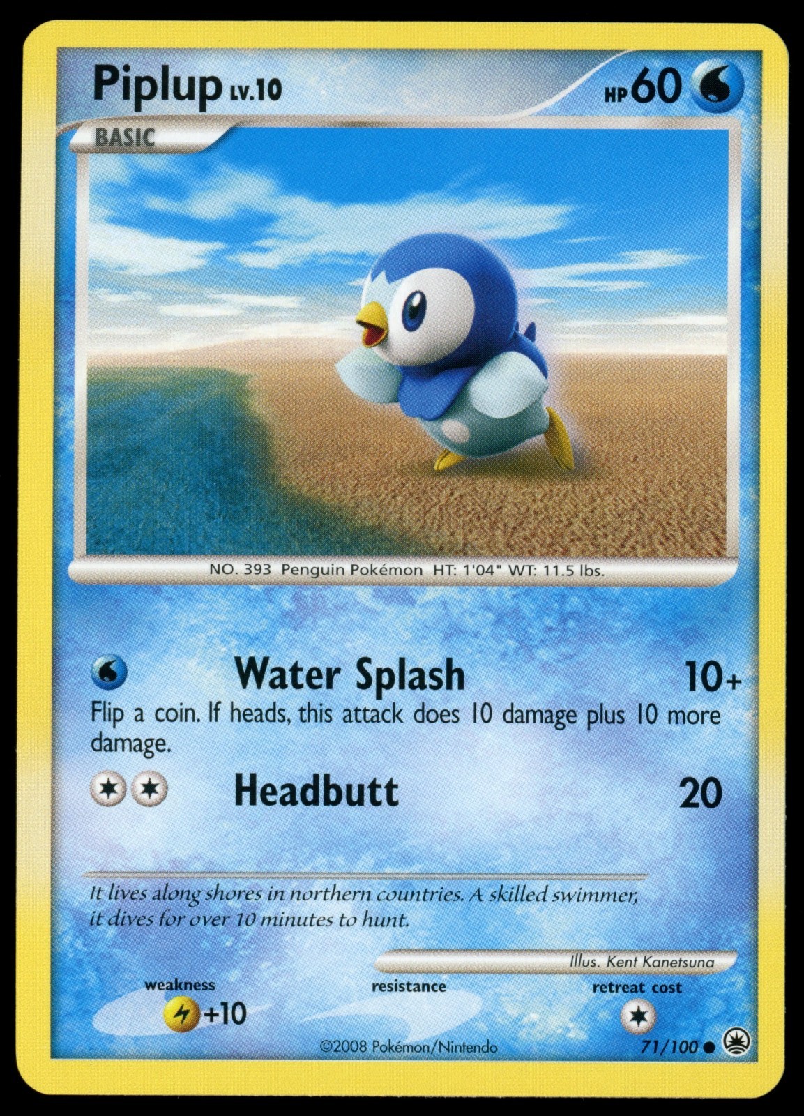 2008 POKEMON PIPLUP 71/100 COMMON MAJESTIC DAWN NM/LP