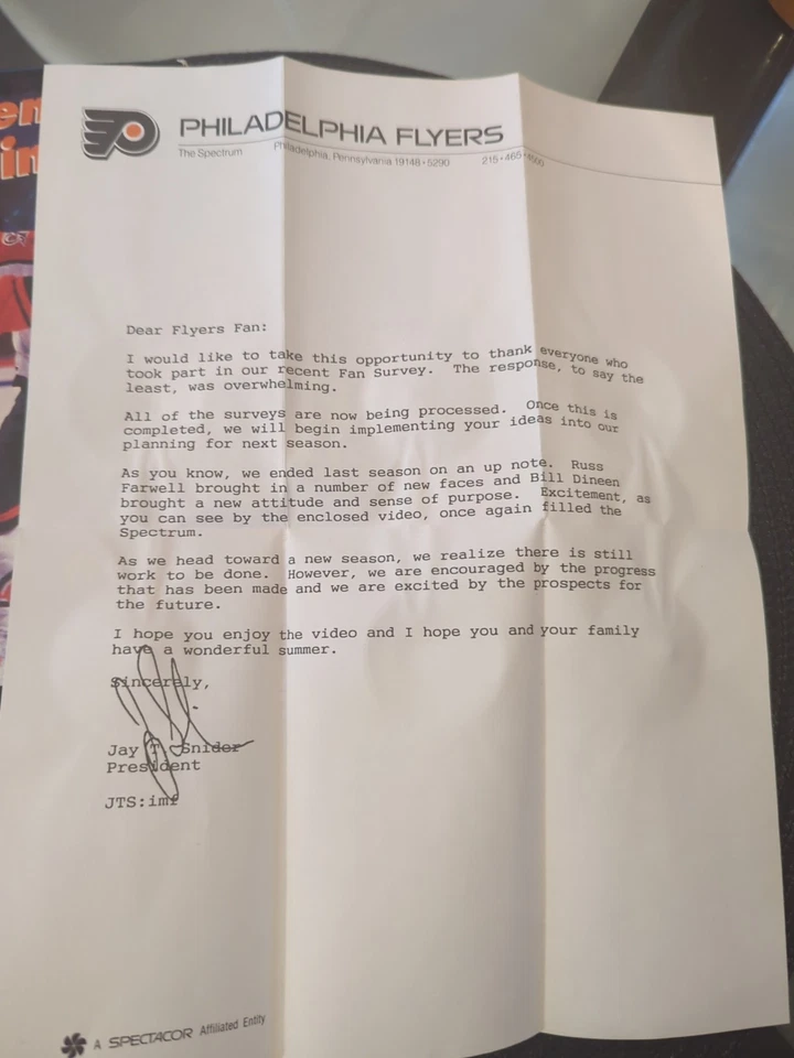 PHILADELPHIA FLYERS "The Excitement Is Building".1991-92 Promo VHS Tape w/Letter - Image 3 of 4