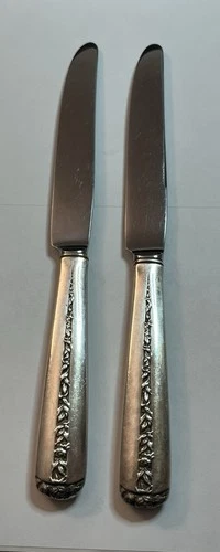 2 Vintage Sterling Silver /Stainless Dinner Knives Towle Rambler Rose Pattern