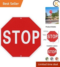 Reflective Stop Sign 12x12 Inches in Durable Rust-Free Aluminum - Easy Install