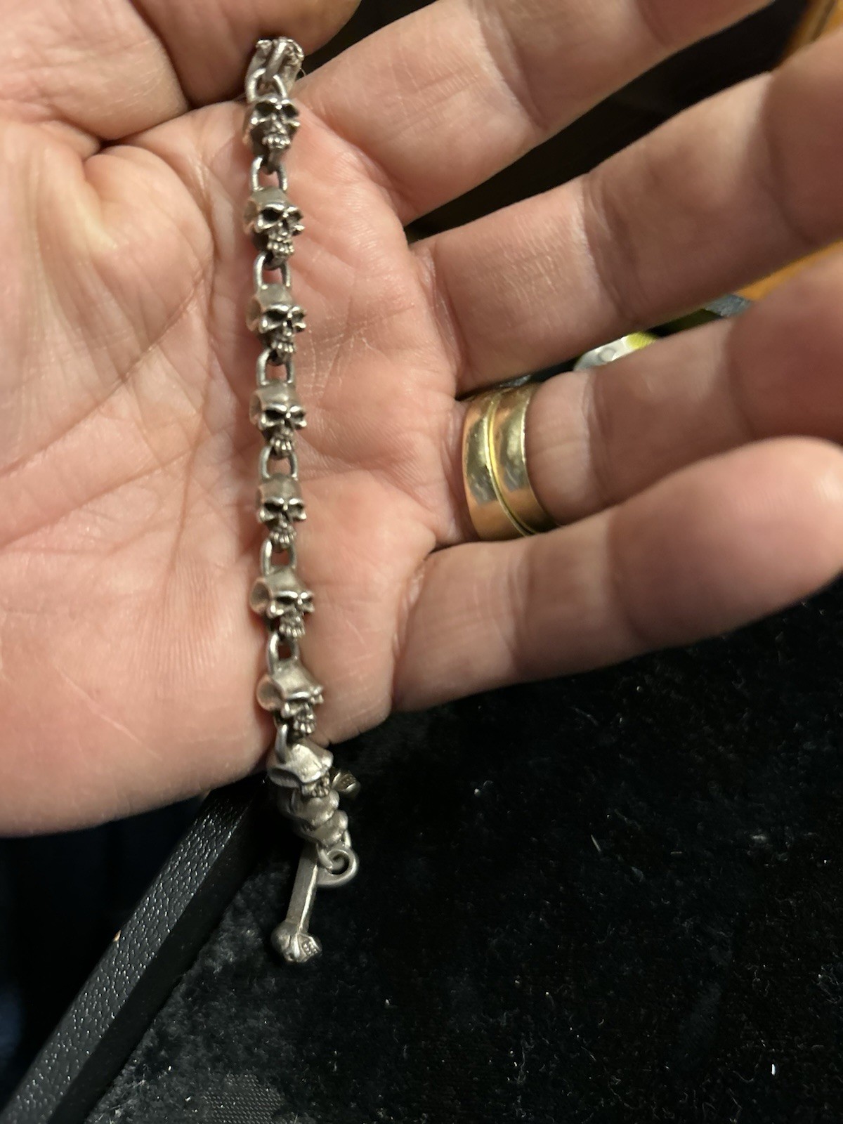 Heavy Solid Sterling Silver Skull Link Biker 8” G… - image 8