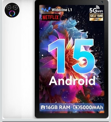10 Zoll Android 15 Tablet, Tablets 16GB RAM 1TB erweiterbar, 5G WiFi, 5MP Kamera 