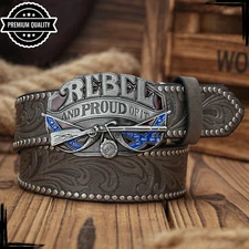 Mens Cowboy Strap Leather Belt Buckle Retro Luxury High Quality Bull Strap Grey