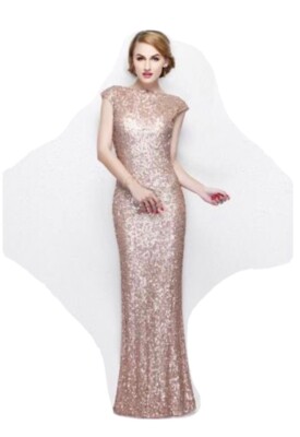 Primavera Couture Long Sequin High Neck Backless Evening Formal Dress