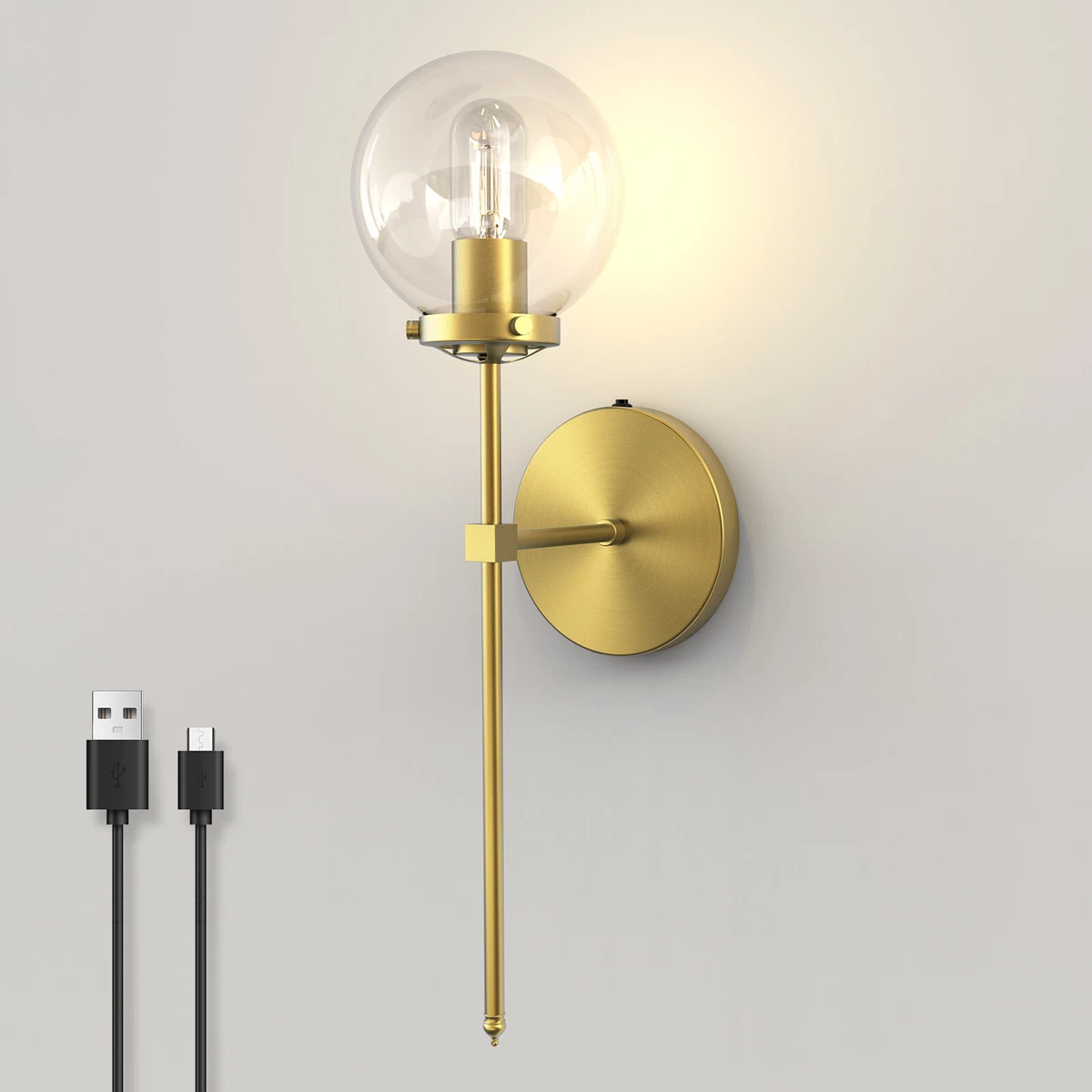 Matte Golden Wall Sconce Lamp Battery Operated Rechargeable Wall
