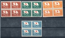 1958 NETHERLANDS ANTILLES, BLOCK of 4 FLAG OF THE RED CROSS, BANDERA CRUZ ROJA