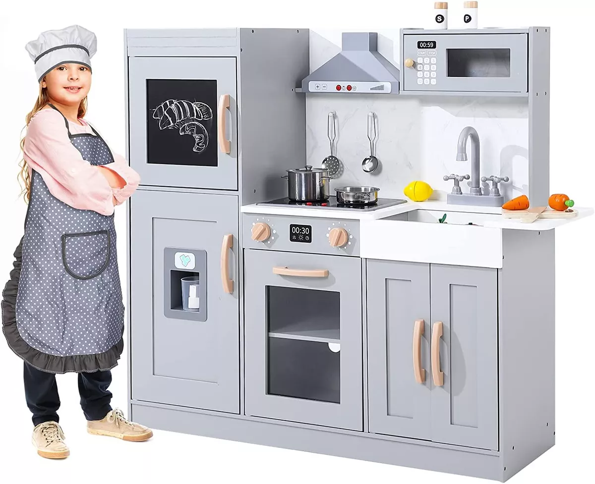 Wood Toy Kitchen Kids Cooking Pretend Play Set