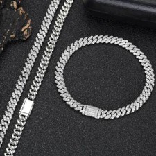 6MM Full Iced CZ Out Miami Cuban Link Chain Necklace Gold Plated Stainless Steel