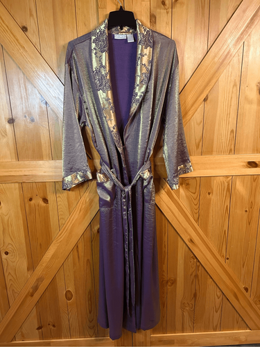Vintage AMELIA'S Gr. Large Blumenmuster lila gold ROBE mit Taschen (4316)