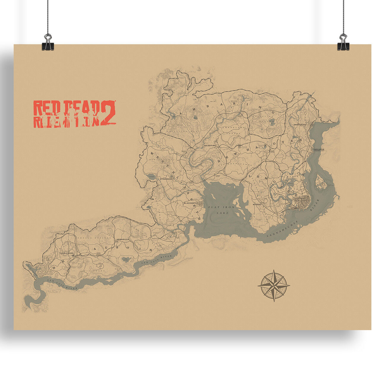 Saint Denis Map Poster Blackwater Map Print 80x100cm For Red Dead  Redemption 2