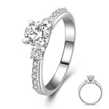 925 Sterling Silver Solitaire Cz Wedding Band Engagement Ring Size 3-12 SE4688