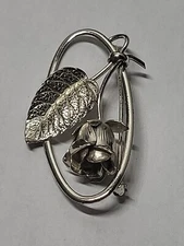 Vintage Forstner Sterling Silver Rose Pin Brooch 925 