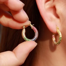 Chic Gold Plated Small Hoop Earrings Multicolor Cubic Zirconia Women Accessories