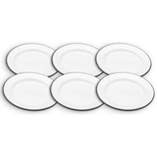 6 x Falconware White Enamel Blue Rim Small Plates 20cm