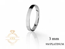 950 Platinum Solid FLAT 3mm Wedding Band Ring - Comfort Fit ICE MATTE Finish New