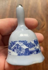 J.S.N.Y. THE OLD HOMESTEAD IN WINTER-BLUE CERAMIC DINNER BELL