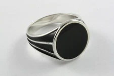 Men's Ring Black Stone Signet Ring Silver Ring 925 Silver / 629