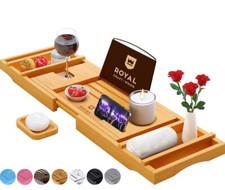 ROYAL CRAFT WOOD Organic Bamboo Bathtub Caddy - Natural - Adjusts 29-43" NEW