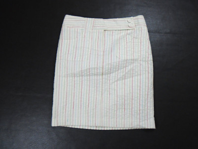 David Meister 6 Seersucker Rainbow Stripe Skirt White Cotton Blend Pencil