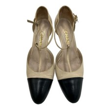 Chanel Women's Cross Strap Cap Toe Pumps Size 36