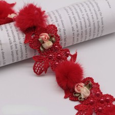 Beaded Lace Pom Edging Ribbon Faux Fur Trims Rabbit Bias Binding Tape Modern