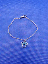 Disney Minnie Mouse Blue Glitter Bow Charm Silver Tone Bracelet 7in