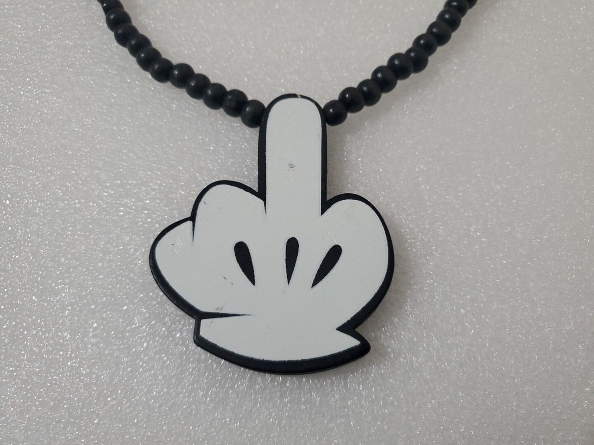 Good Wood NYC - Middle Finger Pendant Necklace RARE Black & White, Beads