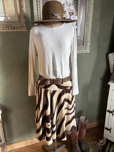 lauren ralph lauren Brown Tan Zebra Silk Skirt Pockets A Line Safari Western 10 - Picture 2 of 7