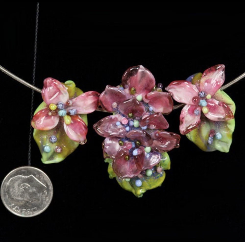 Hermosas cuentas colgantes de vidrio murano hortensias rosa púrpura Patsy Evins 3 Foto 3 de 4