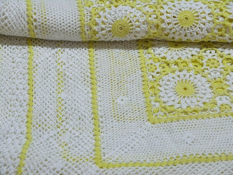 Manta Crochet Vintage Doble Tamaño Filete Algodón 230X240 CM Foto 3 de 4
