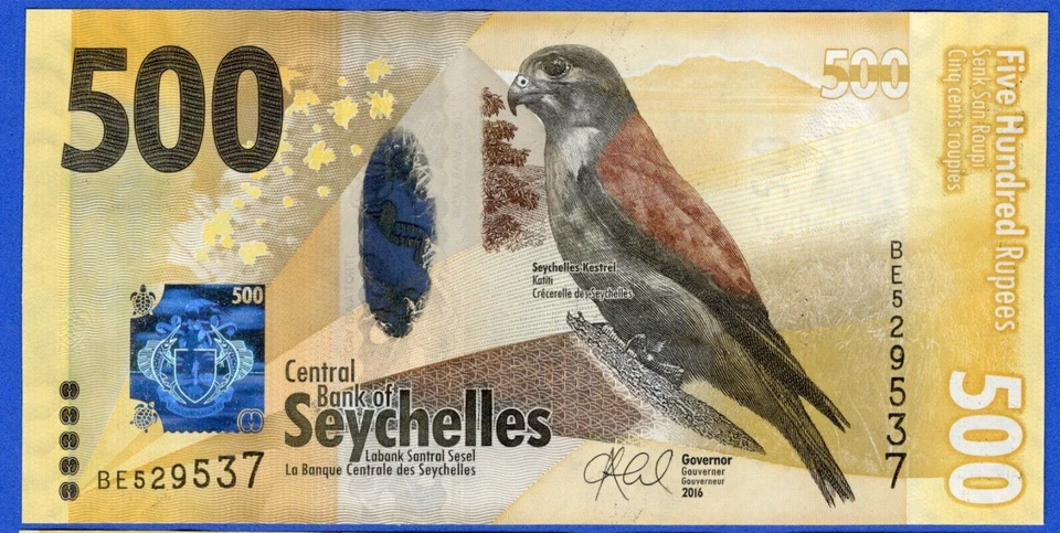 Seychelles 500 Rupees 2016 P-51  UNC Note - Kestrel, Tiger Chameleon, Owl - Image 2 of 3