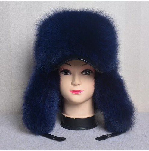 Men's Real Fox Fur Hat Russian Warm Peaked Trapper Hunter Hat Real Leather Cap - Picture 40 of 41