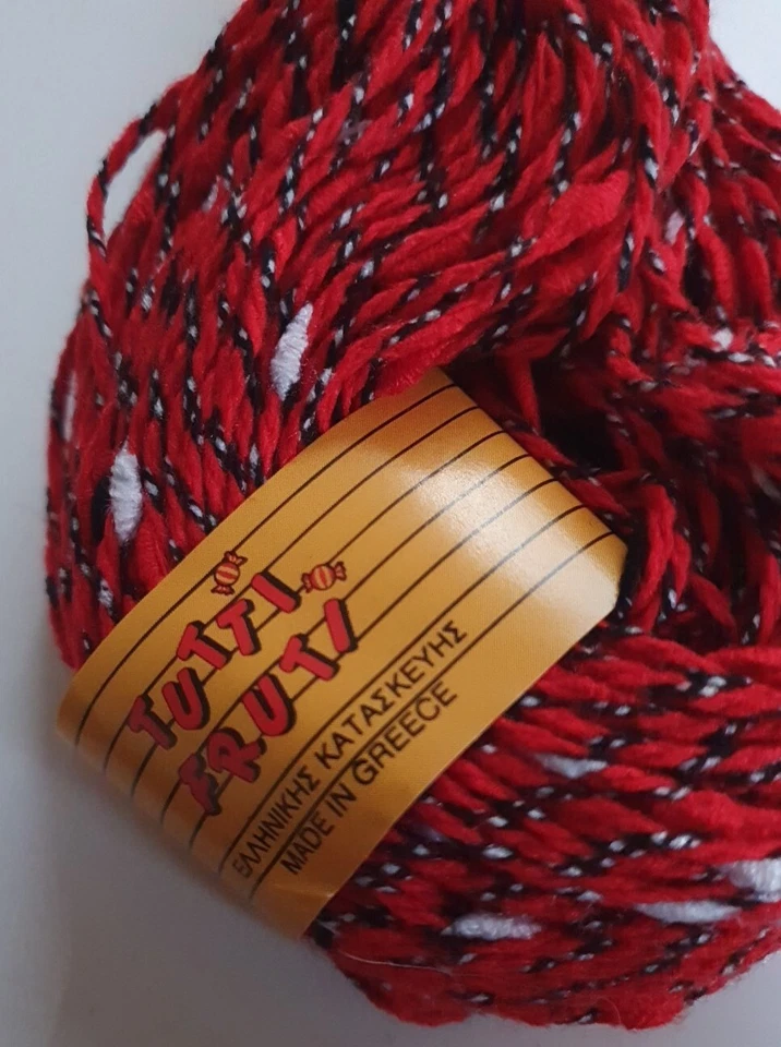 Strickgarn Tutti Frutti * Griechenland * 100 G / 150 M NS 4/5 Rot Schwarz Meli - Bild 2 von 4