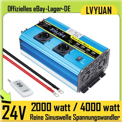 24V zu 230V 2000W 4000W Reine Sinuswelle Spannungswandler USB LKW Wechselrichter