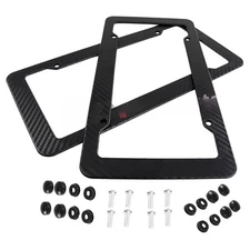 2Pcs Black Car Carbon Fiber License Plate Frame Cover Front Rear Universal Size