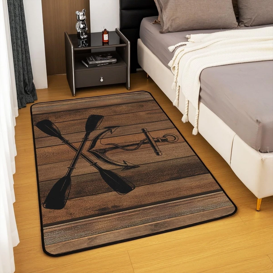 Alfombra a cuadros de madera rústica marrón retro 5x6'6'', Lake Life Paddle Go Boati... Foto 4 de 4