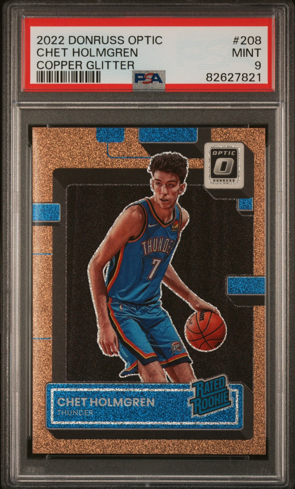 2022 Panini Donruss Optic #208 Chet Holmgren Copper Glitter Rookie /99 PSA 9