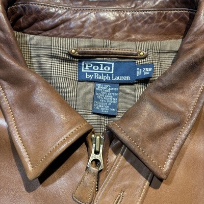 Vintage 90's Polo Ralph Lauren Leather Houndstooth Jacket Lambskin