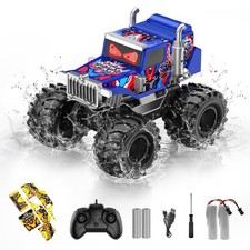 Amphibious Remote Control Car, 1:18 Boys Monster Truck Toys with LED Eyes