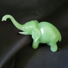 VTG. Jadite Green Elephant Figurine Lucky Trunk Up 4 X 3.5 X 2