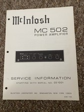 Vintage Mcintosh MC 502 Amplifier Service Manual Information Original