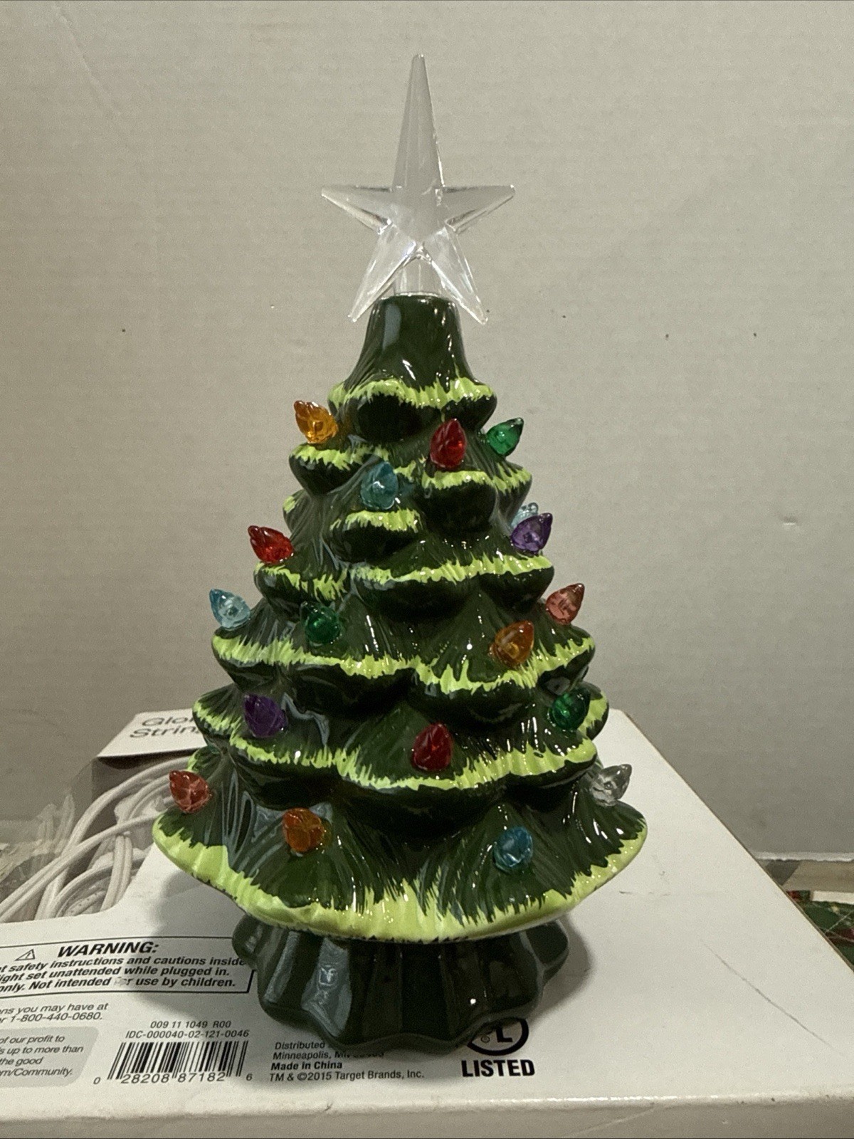 Vintage Ceramic Christmas Tree Multi Colored Lights Battery Powered