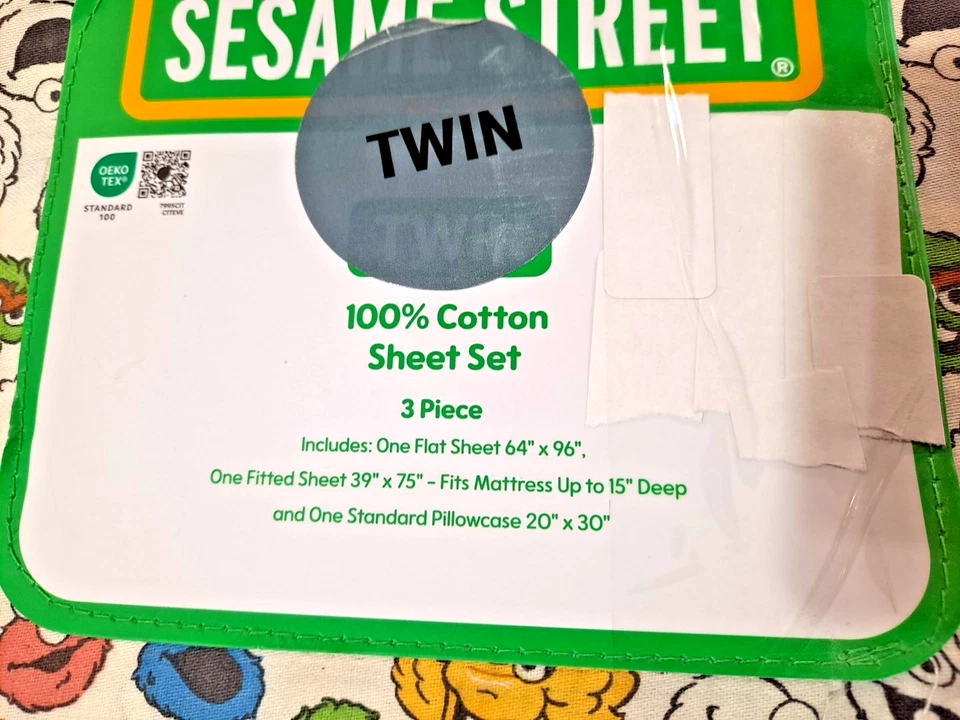 儿童芝麻街 3 件套棉床单套装双 Elmo 大鸟饼干怪物奥斯卡 — 第 2/4 张图片